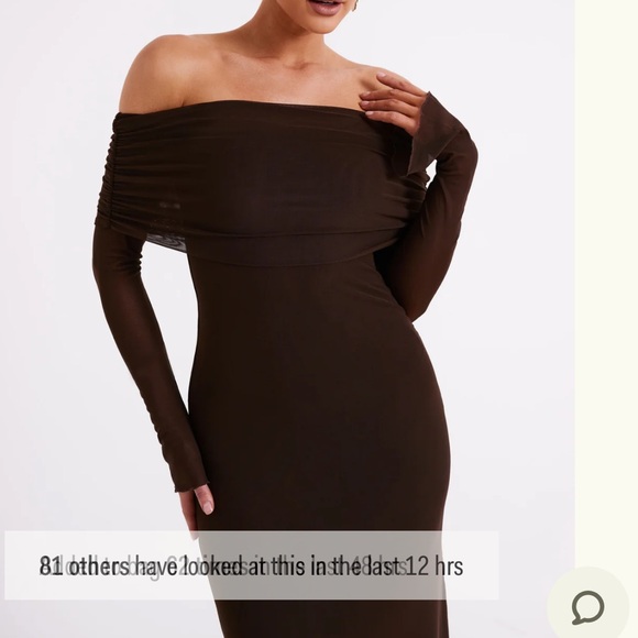 MESHKI - Josie Off Shoulder Mesh Maxi Dress - Dark Brown - Picture 3 of 3